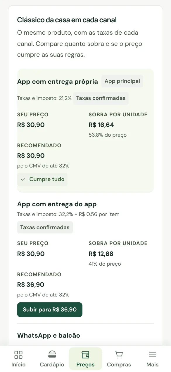 Precificação no celular